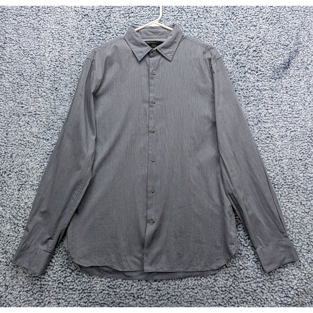 John Varvatos Button Up Shirt Mens M Long Sleeve Lightweight Striped Office Gray